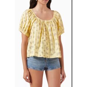 DÔEN Tennessee Picot-Trimmed Poplin Organic Cotton Blouse in Sunshine Size XL